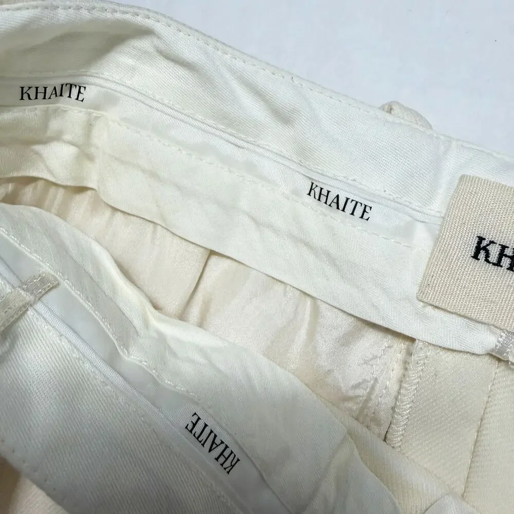 KHAITE Ivory Wool Blend Wide Leg Flare Dress Pants Trousers Size 8
